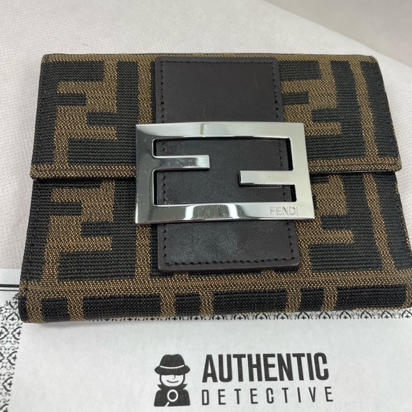 Authentic FENDI monogram ZUCCA  trifold wallet w/ certificate - Picture 1 of 13